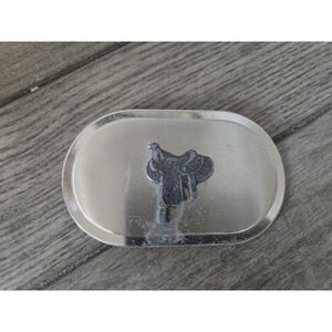 Vintage Metal Western Cowboy Belt Buckle Western Saddle Emblem Oval Silver